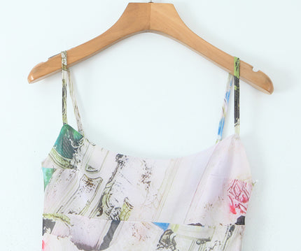 Spaghetti Strap Floral Print Multi Color Casual Fashion Summer Long slip Dress for Women