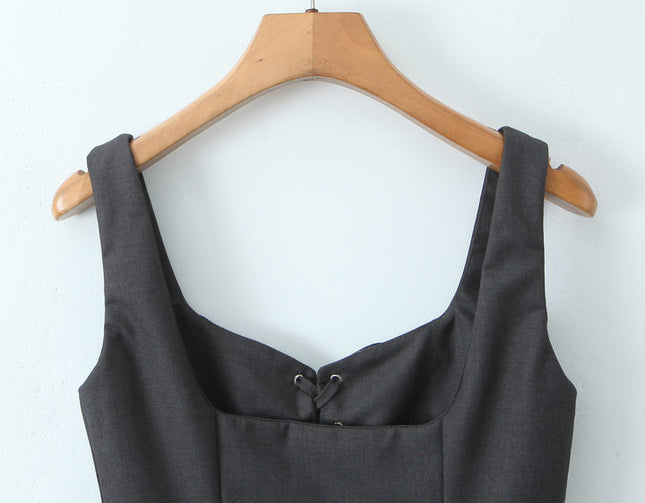 2 Colorway Front Lace up Solid Color Shoulder Strap Casual Fashion Women's tank Tops