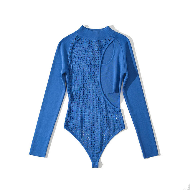 4 Colorway Crew Neck Zipper Fly Solid Color Long Sleeve Casual Bodysuits for Women