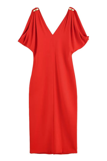 V Neck Red Color Short Sleeve Casual Fashion Summer Dress for Women