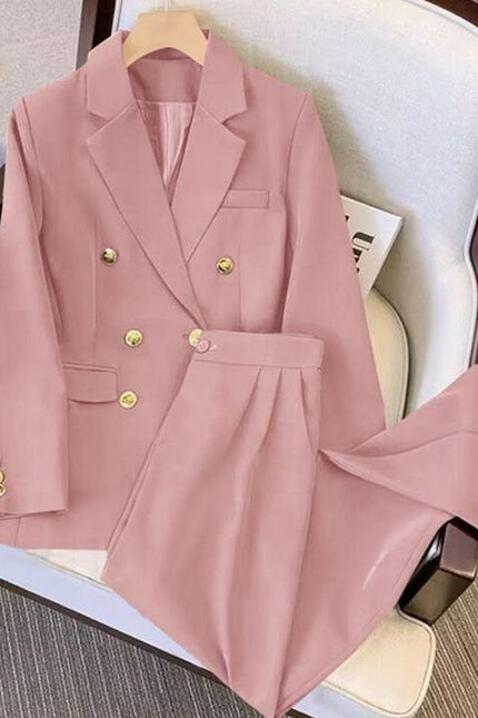 Fashionable Women Two Piece Set Coat + Pants Suits Solid Color Suit Coat Blazer Pants Set Spring Autumn Lady Office Casual Suits