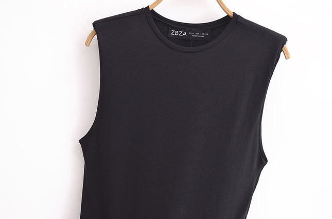 Crew Neck Black Beige Color Sashes Sleeveless Casual Fashion Summer Long Dress for Women