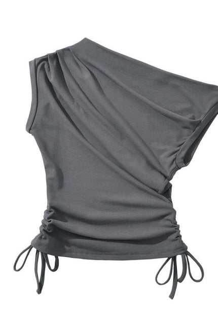 2 Colorway Solid Color Sleeveless Asymmetrical Design Casual Fashion tank Top for Women