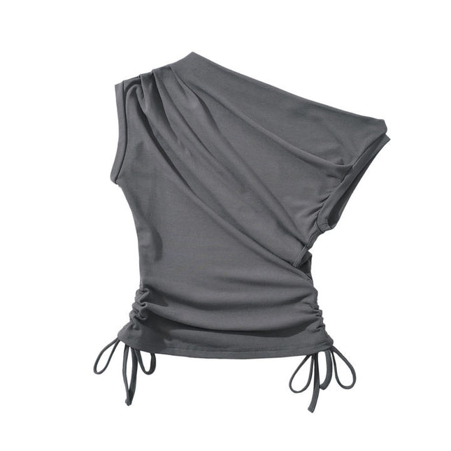 2 Colorway Solid Color Sleeveless Asymmetrical Design Casual Fashion tank Top for Women