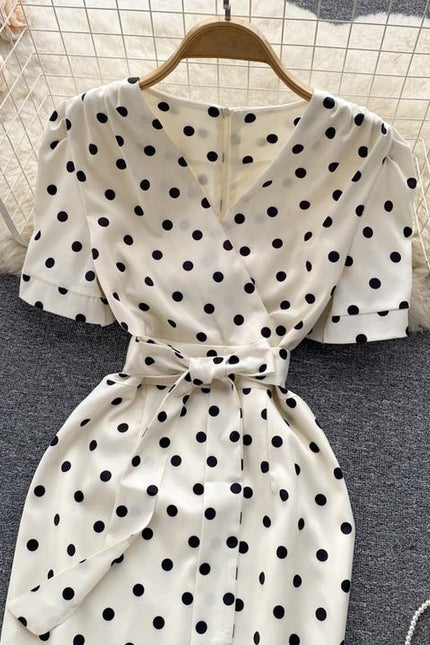 Summer Latest V Neck Short Sleeve Straight Casual Polka Dot Summer Dress