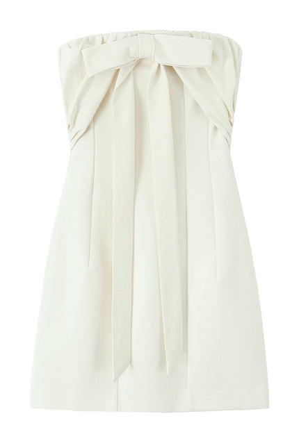 Strapless Front Bow Tie Beige Color Casual Fashion Summer Mini Dress for Women