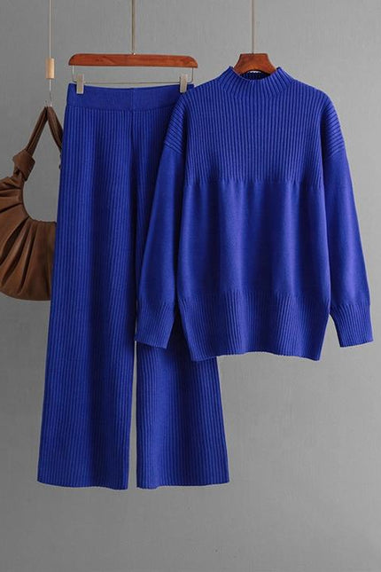 High-grade Casual Two-piece Knit Fashion Set Women's Autumn Winter Long Sleeve Sweater + High Waist Slimming Slacks