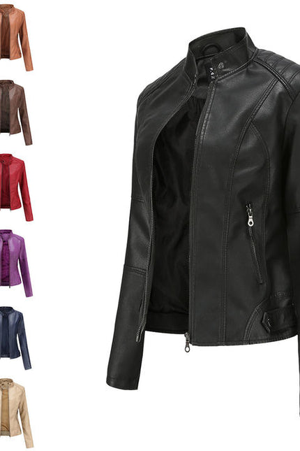 Women Leather Jacket Slim Thin Spring Autumn Biker Large Size Leather Jacket