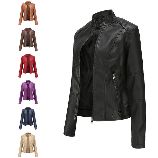 Women Leather Jacket Slim Thin Spring Autumn Biker Large Size Leather Jacket