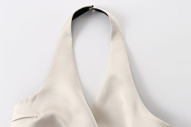 Back Hollow Out Waist Bow Tie Solid Color Casual Fashion Halter tank Top for Women