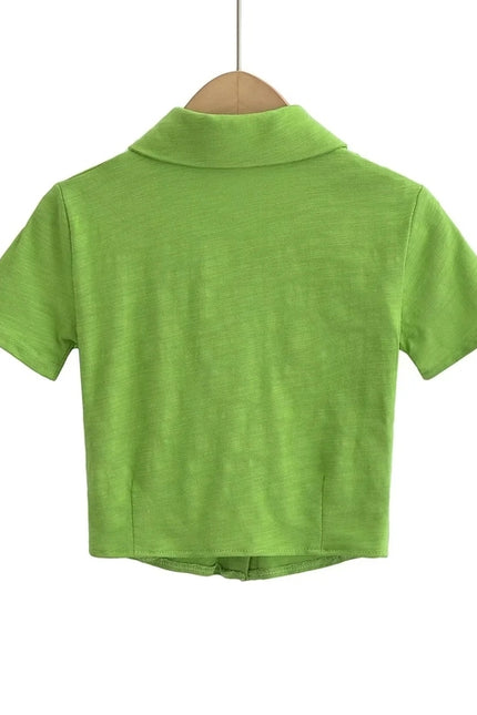 5 Colorway Solid Color Short Sleeve Turn Down Collar Buttons up Casual Shirt for Women
