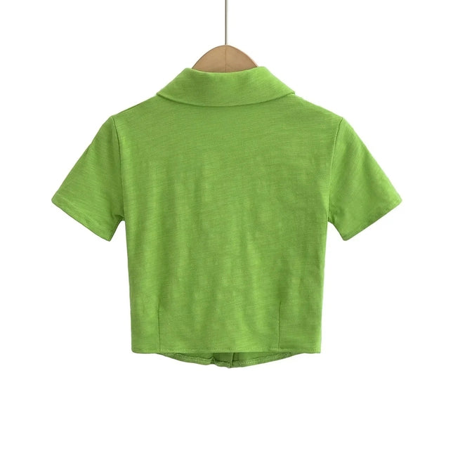 5 Colorway Solid Color Short Sleeve Turn Down Collar Buttons up Casual Shirt for Women