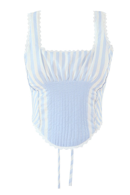 Shoulder Strap Blue White Color Lace up Hot Sale Casual Fashion Women's tank Tops