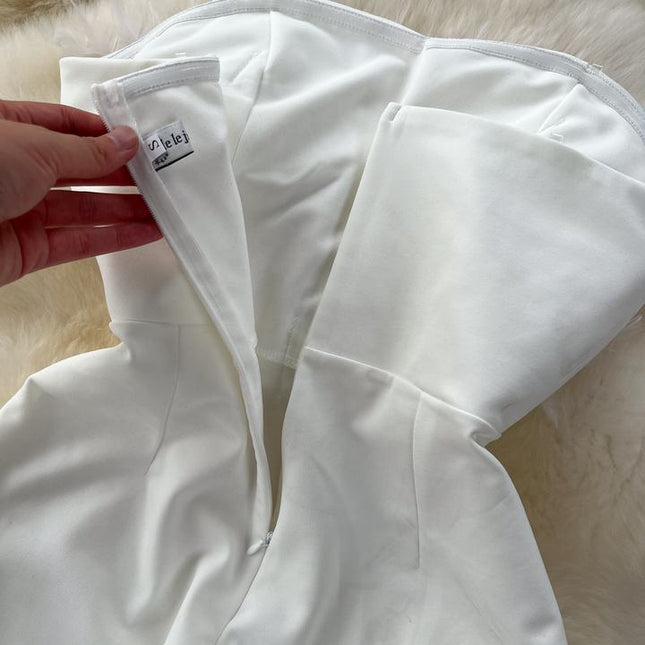 Summer New Sleeveless Sexy White Feather Splicing Chest Slimming Jumpsuit