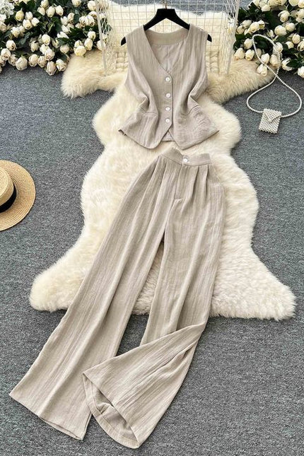 Women Tank Top 2 Piece Suit Summer Cotton Linen Two Piece Women's Set Outfits