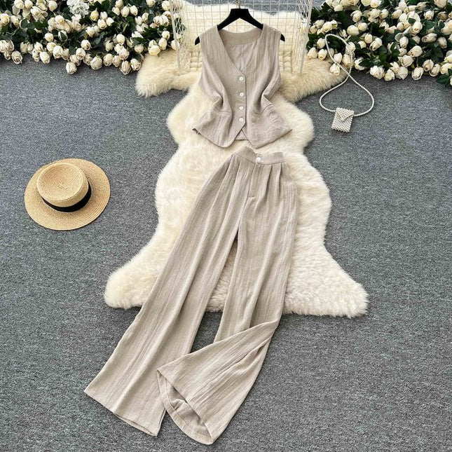 Women Tank Top 2 Piece Suit Summer Cotton Linen Two Piece Women's Set Outfits