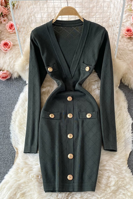 Wholesale Autumn and Winter V Neck Bodycon Elegant Jersey Casual Dresses for Women