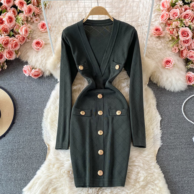Wholesale Autumn and Winter V Neck Bodycon Elegant Jersey Casual Dresses for Women