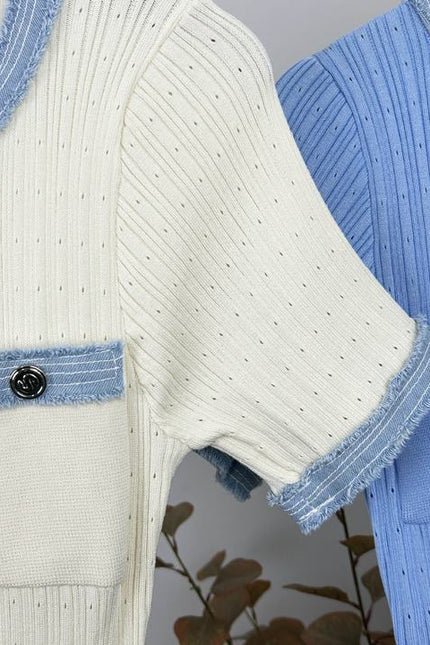 French Fashion Summer Models Denim Splicing Collision Color Knitted Dress Slim Long Dresses for Women