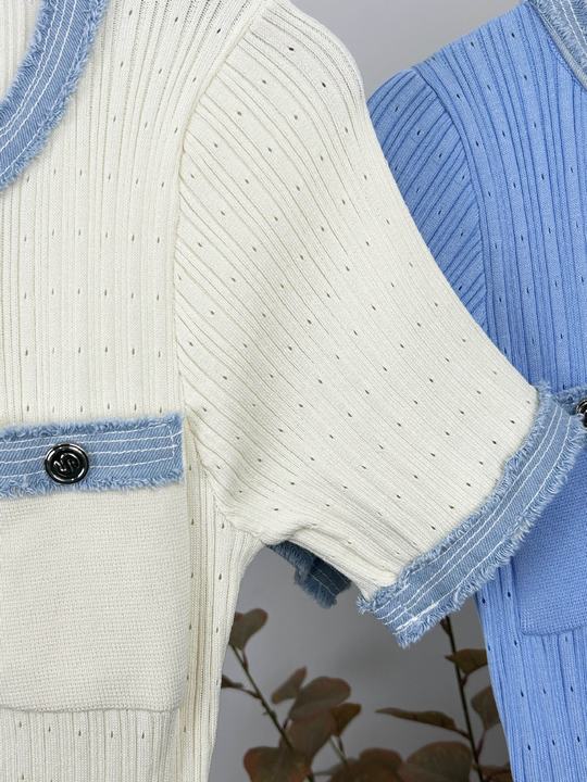 French Fashion Summer Models Denim Splicing Collision Color Knitted Dress Slim Long Dresses for Women