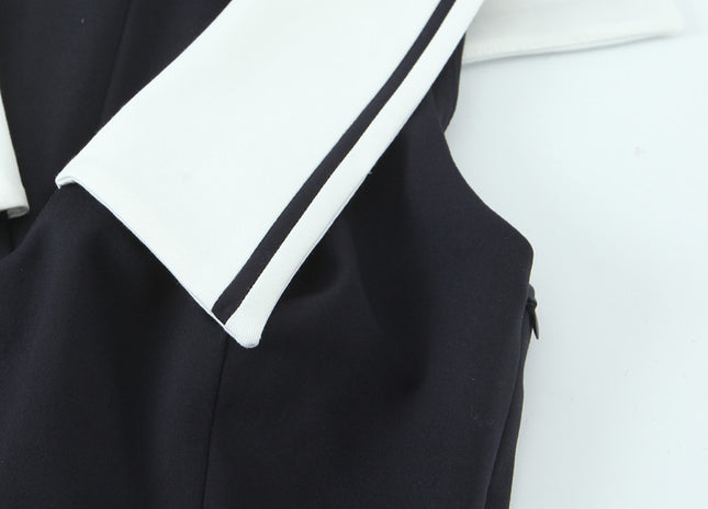Turn Down Collar Black Color Sleeveless Casual Fashion Summer Mini Dress for Women