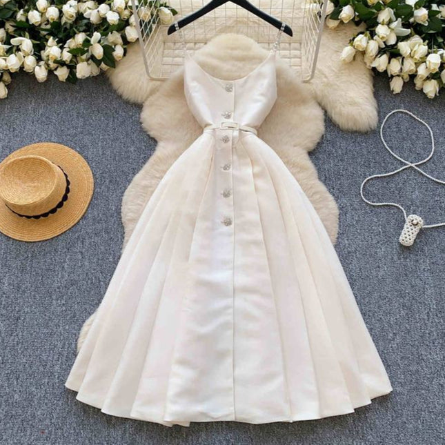 New Design Sense V-neck Backless Retro Solid Color Women's Casual Dress Prom Dress