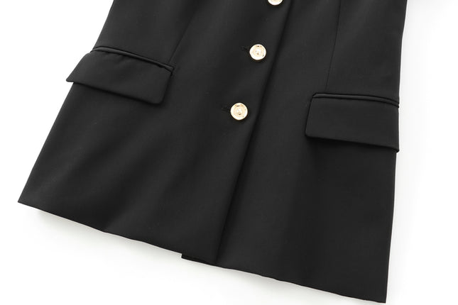 Black Color Single Breasted Long Sleeve Crew Neck Casual Fashion Jacket for Women