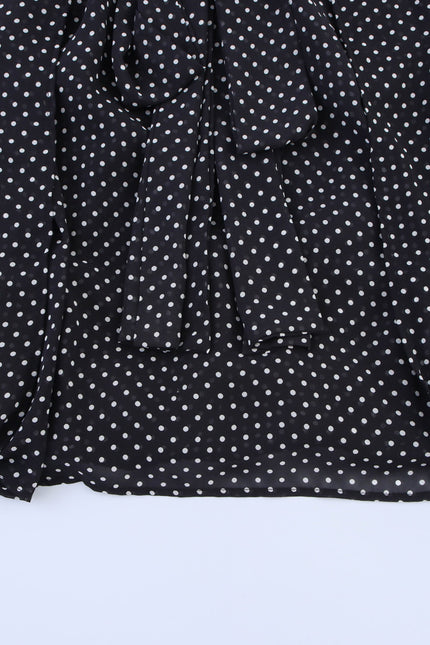 Bow Tie Collar Black Color Polka Dot Print Long Sleeve Casual Fashion Tops Blouse for Women