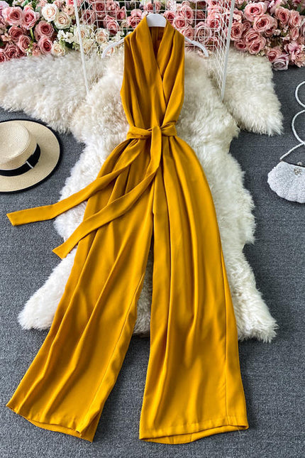 Summer Fashion V-Neck Sleeveless Hanging Neck Jumpsuit