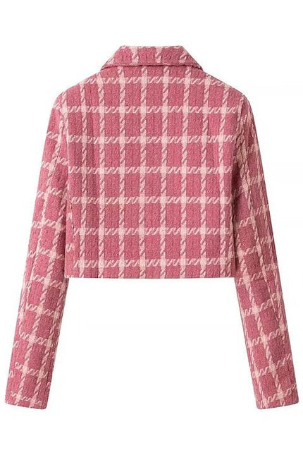 2 Colorway Double Breasted Long Sleeve Notched Collar Plaid Print Casual Fashion Crop blazer for Women