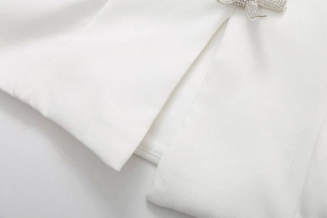 White Color Front Bow Tie With Beading Back Hollow Out Casual Fashion tank Top for Women