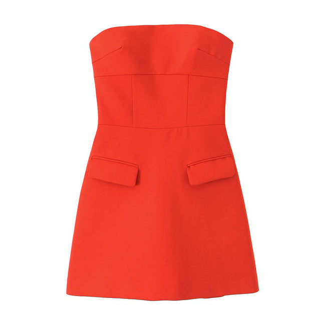 Strapless Red Color Zipper Fly Hot Sale Casual Fashion Mini Dress for Women