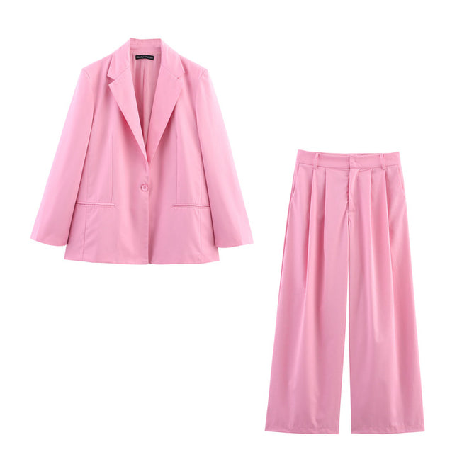 Single Buttons pink Color Long Sleeve Notched Collar Causal Fashion blazer Jacket for Women