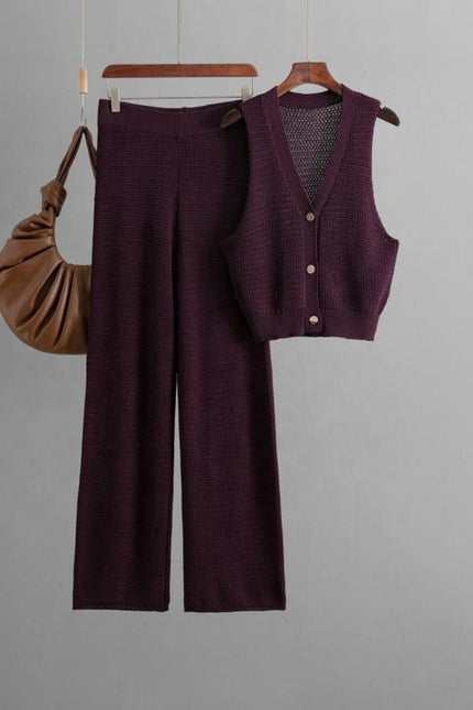 Fashion Knit Suit Women 2025 Summer New V-neck Sleeveless Vest High Waist Straight Pants Two-piece Set