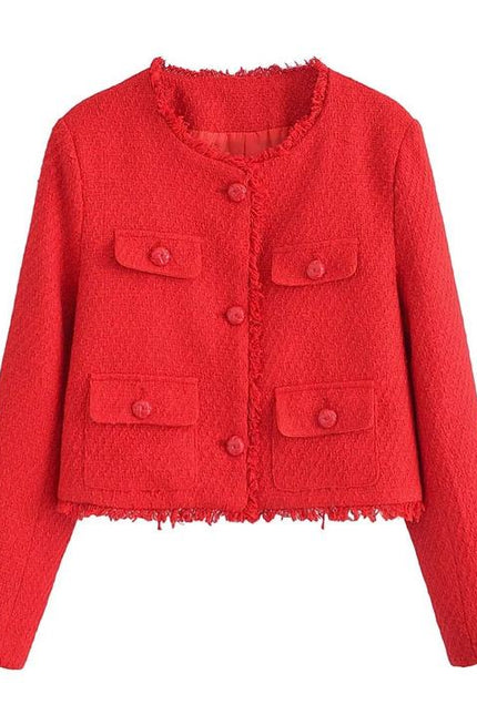 Wholesale Autumn New Women's Solid Color Round Collar Pocket Chunky Jacket Coat
