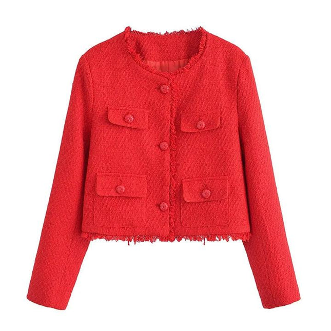 Wholesale Autumn New Women's Solid Color Round Collar Pocket Chunky Jacket Coat