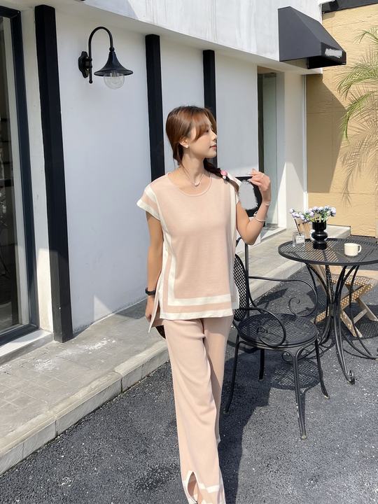 2024 New Fashion Simple Splicing Loose Shawl Sleeves Sweater Top High Waist Slimming Wide Leg Pants Two Piece Set