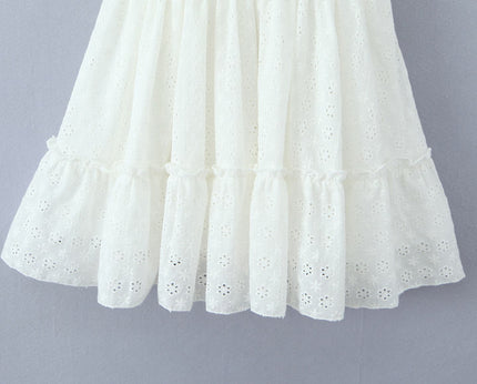 2 Colorway Solid Color Shoulder Strap Embroidery Casual Fashion Cotton Mini Dress for Women