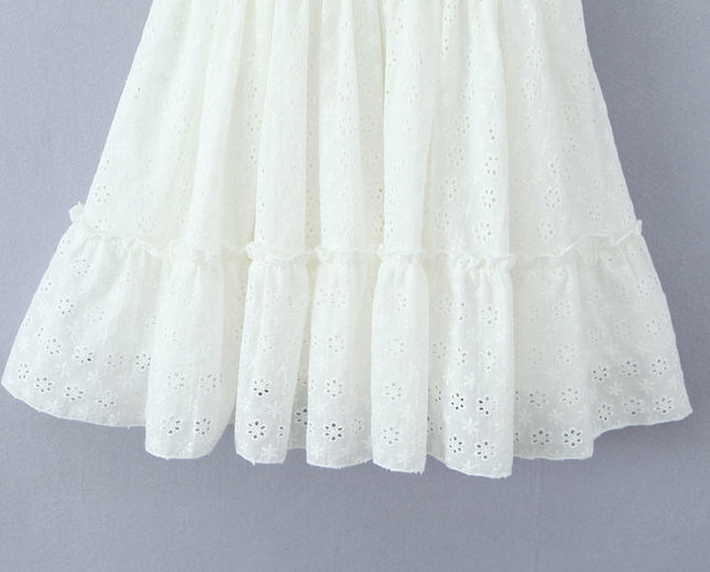 2 Colorway Solid Color Shoulder Strap Embroidery Casual Fashion Cotton Mini Dress for Women