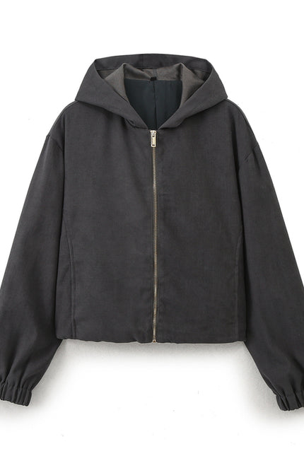 2 Colorway Zipper Fly Long Sleeve Hot Sale Casual Fashion Jacket with Hooded for Women