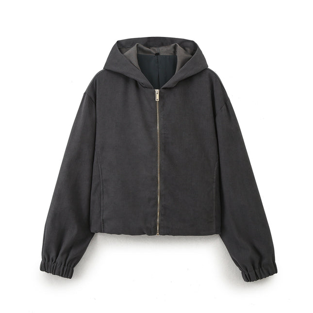 2 Colorway Zipper Fly Long Sleeve Hot Sale Casual Fashion Jacket with Hooded for Women