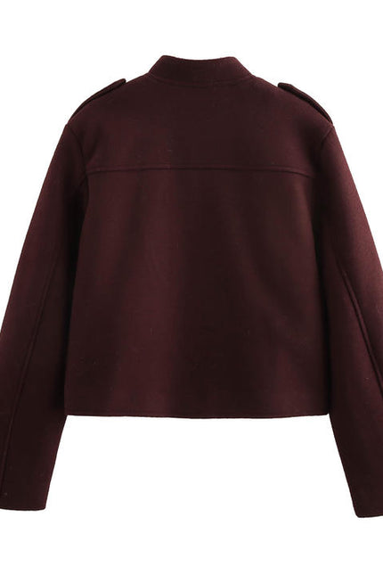 Standı yaka kahverengi renk tek göğüslü uzun kollu rahat moda ceket kadınlar için