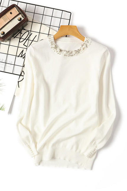 Wholesale New Autumn Winter Beaded Pullover Sweater Women's Round Neck Long-sleeved Sweater Loose Thin Sweater