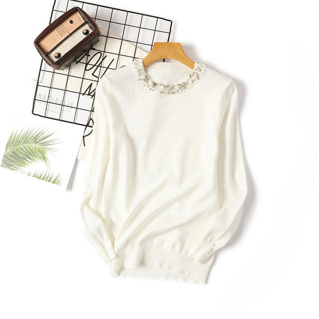 Wholesale New Autumn Winter Beaded Pullover Sweater Women's Round Neck Long-sleeved Sweater Loose Thin Sweater