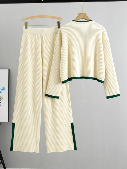 Knitted Set Women's Autumn Sweater Wide Leg Pants Two-piece Set