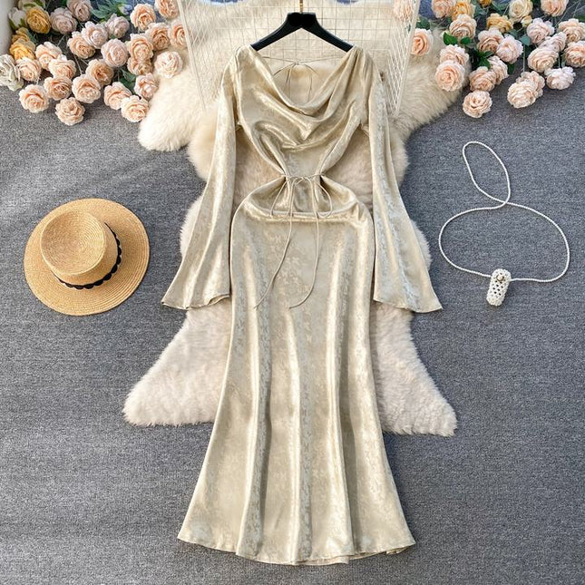 2025 Spring Dress for Socialites French Retro Court Style Dress for Women Slim Fit Mid Length Fishtail Elegant Dress