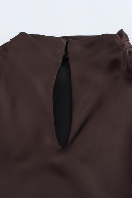 Crew Neck Sashes Brown Color Sleeveless Casual Fashion Maxi Summer Dress for Women