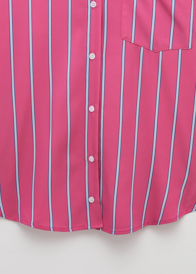 Striped Print pink Color Long Sleeve Turn Down Collar Buttons up Casual Fashion Tops Blouse for Women