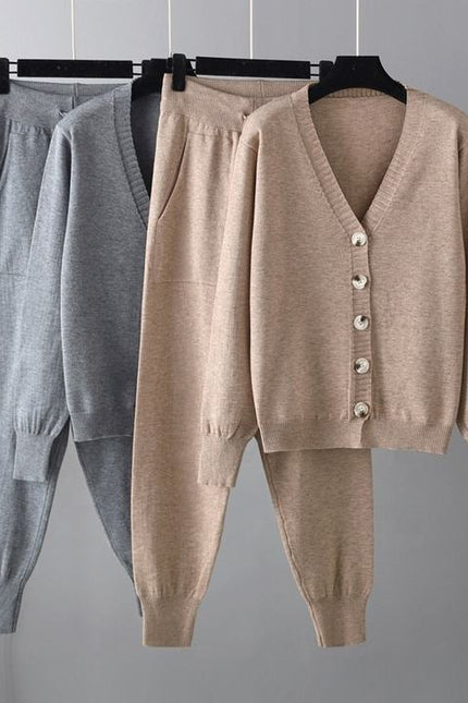 Wholesale 2023 Autumn and Winter New V-neck Cardigan Sweater Harem Pants Solid Color Cardigan Sweater Women's Set
