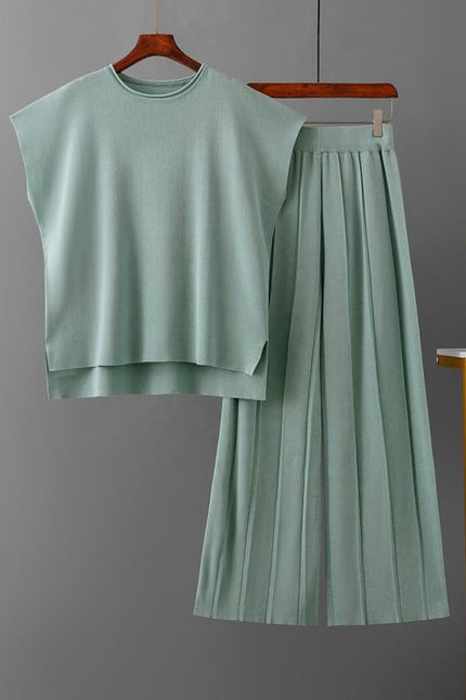 Casual Suit Women's Summer New Solid Color Sleeveless Vest Knit Wide Leg Trouser Suit